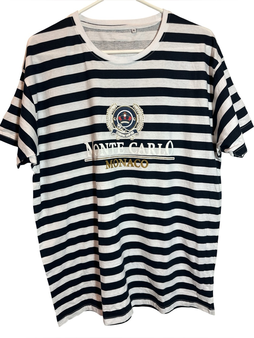 Monaco Monte Carlo Crown Navy Striped T-Shirt Unisex Sz XL Old Money Nautical